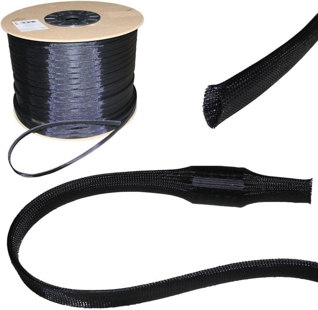 Lumonic 10m Geflechtschlauch 50mm (40-65mm) I Gewebeschlauch Kabel aus Polyester in Schwarz I Kabels