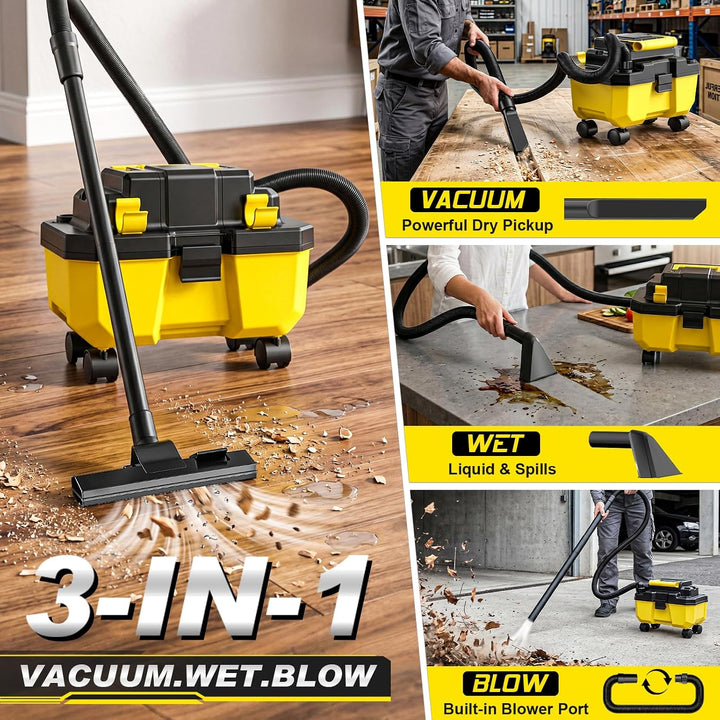 Gisam Akku Nass und Trockensauger, 3000-W-Bürstenlosmotor, 2 x 4,0Ah, 3-in-1-Werkstattstaubsauger mi