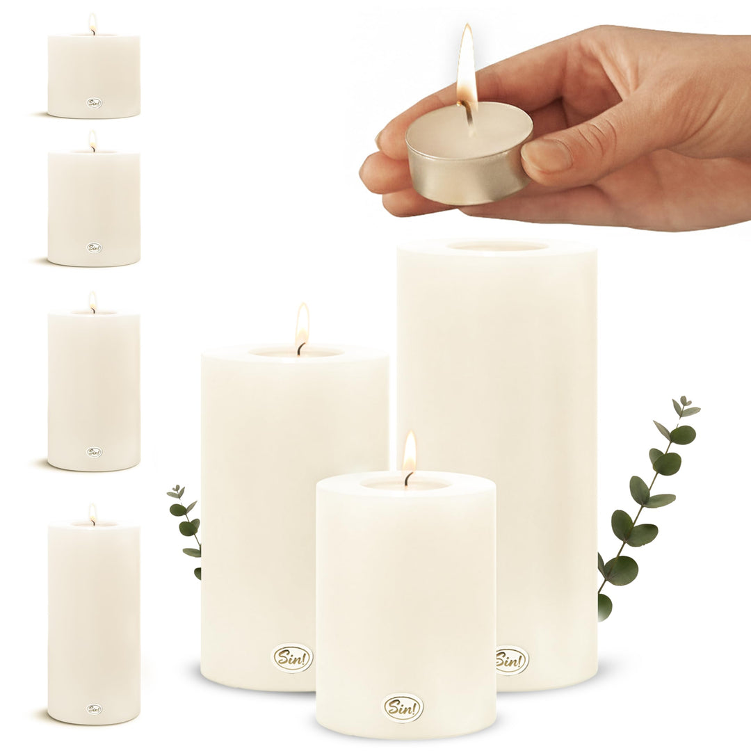 Sin! 3er Set Teelichthalter Trend warmweiss - ∅ 10 cm - Höhen 12/15/18 cm, Dauerkerze mit Teelicht i