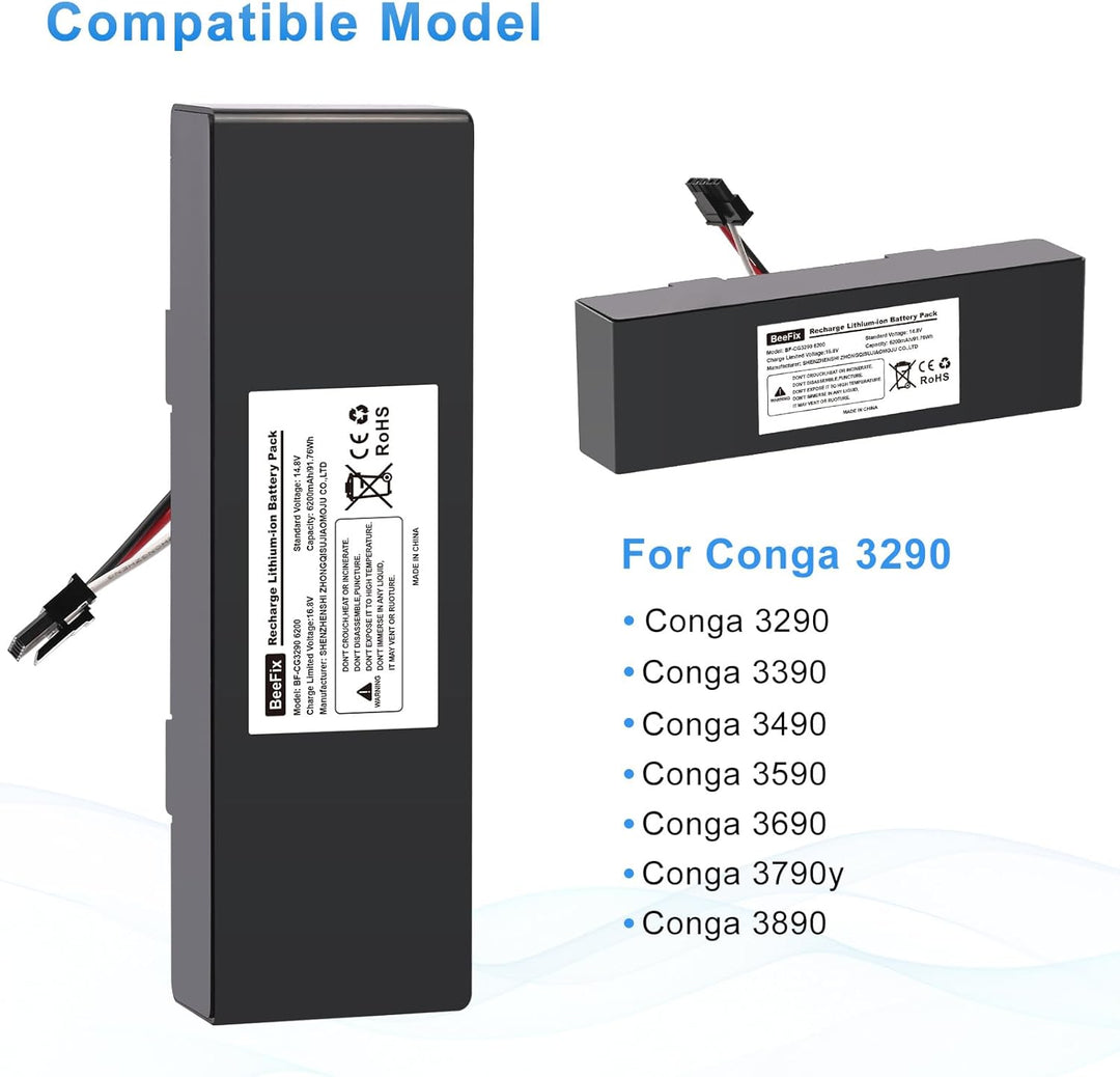 6200mAh Akku Ersatz für Conga 3290, 3390, 3490, 3590, 3690, 3790 y 3890 14.8V Li-ion Akku Batterie S