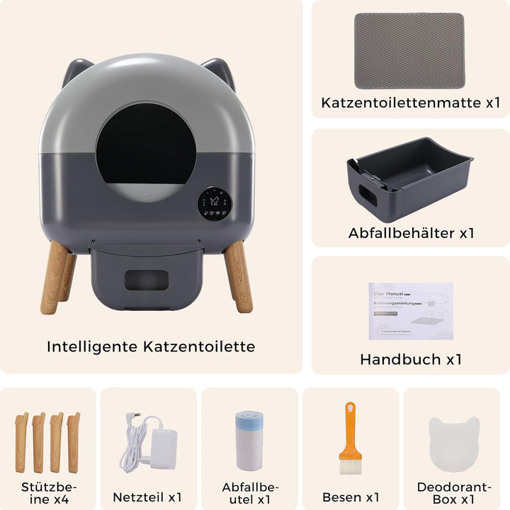 GTPLAYER Katzenklo Selbstreinigend, 66L Automatisches Katzenklo Mit App & Sensoren, Anti-Einklemmung