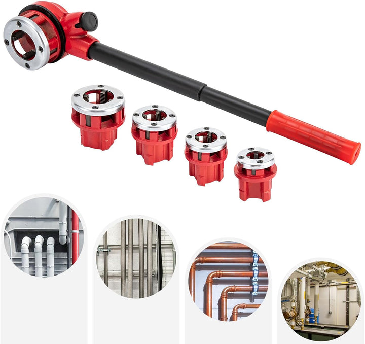 9 tlg Schneidkluppensatz, Rohr Gewindeschneider Set mit 5 Gewindeschneidbacken 3/8" 1/2" 3/4" 1" 1/4