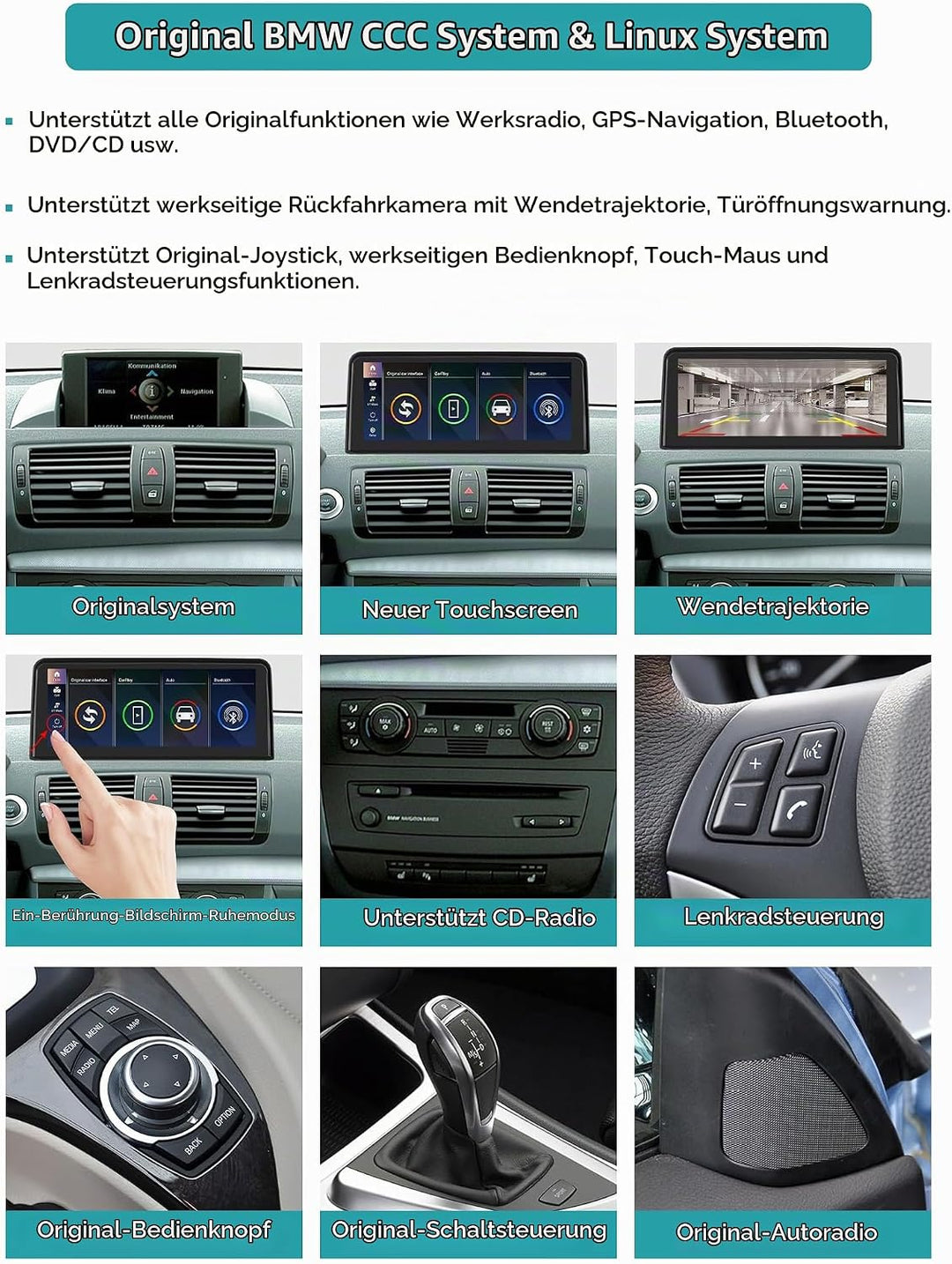 10,25 Zoll Autoradio-Touchscreen für 2004–2008 BMW 1er E81/E82/E87/E88 mit CCC-System, unterstützt A