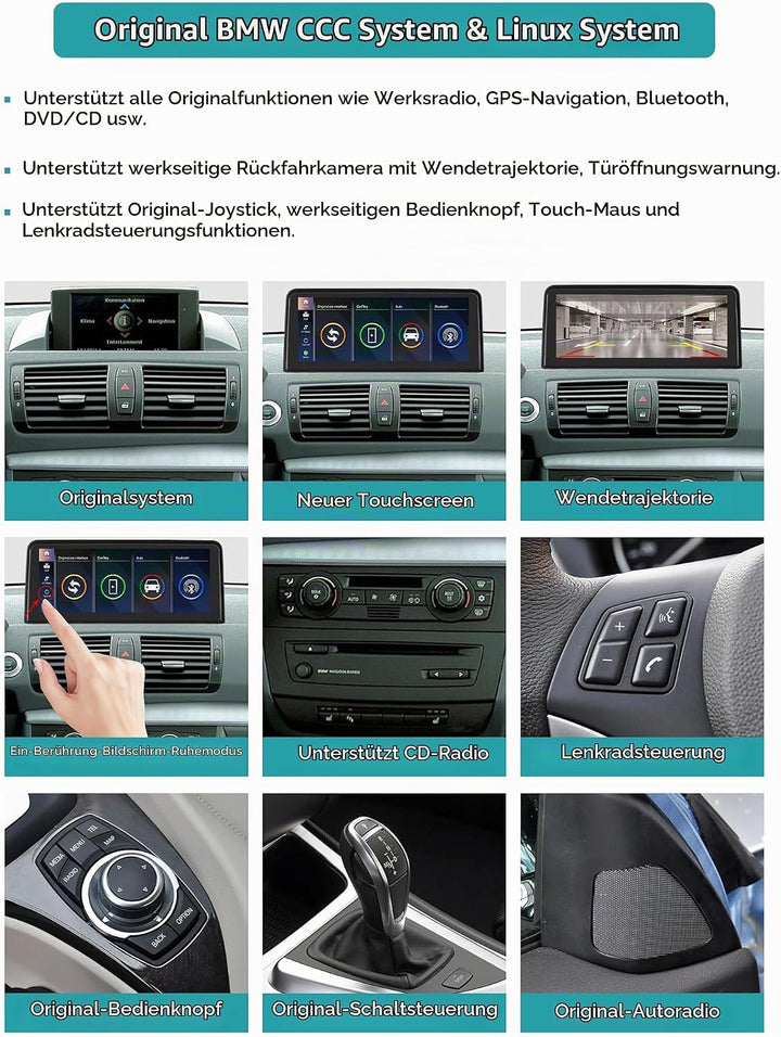 10,25 Zoll Autoradio-Touchscreen für 2004–2008 BMW 1er E81/E82/E87/E88 mit CCC-System, unterstützt A