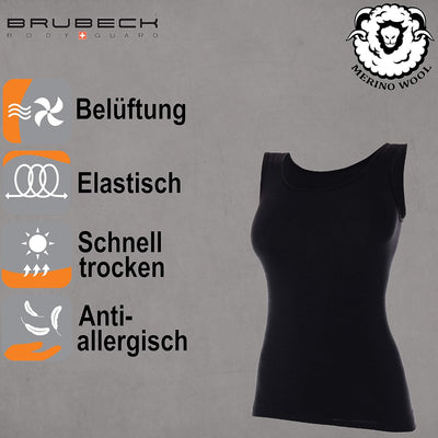 BRUBECK Damen Tank-Top | Ärmellos | Atmungsaktiv | Sport | Funktionsunterhemd | Oberteil | 41% Merin