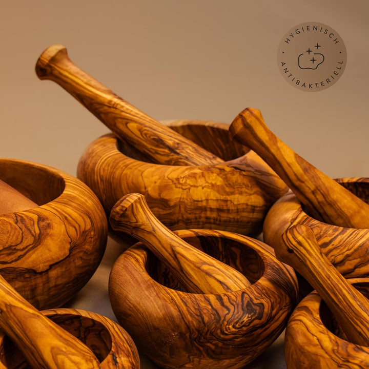 das Olivenholzbrett® Mörser und Stössel rund Olivenholz Mörser &amp; Stössel Set, Mörser, Holzmörser - K