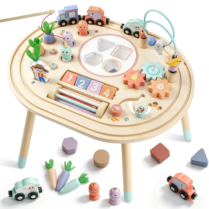 10 in 1 Montessori Spielzeug – Aktivitätstisch aus Holz ab 1 Jahr | Motoriktisch Motorikspielzeug Sp