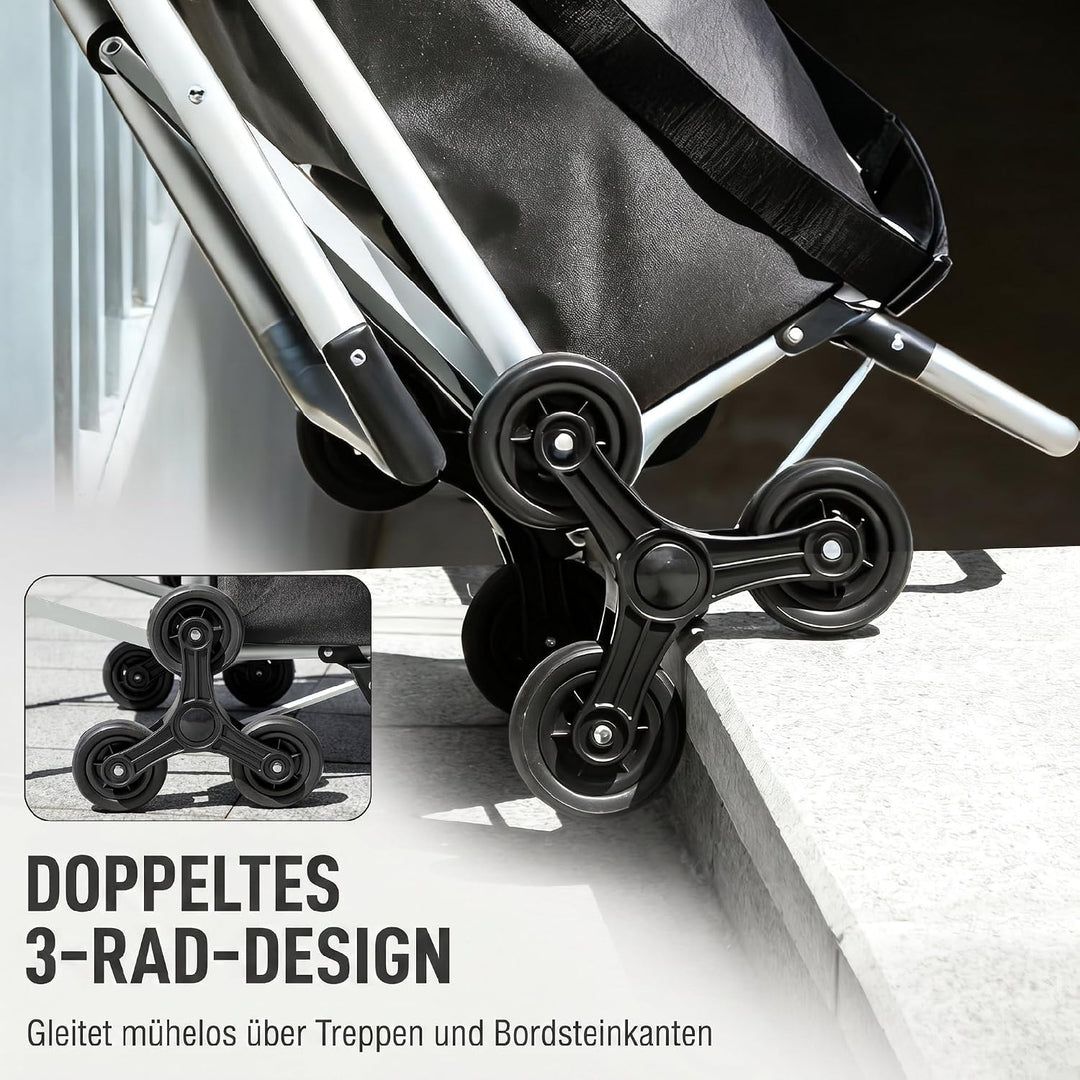 HOMCOM 3-in-1 Einkaufstrolley Klappbar mit Sitz 40L Kapazität Duneklgrau Dunkelgrau, Dunkelgrau