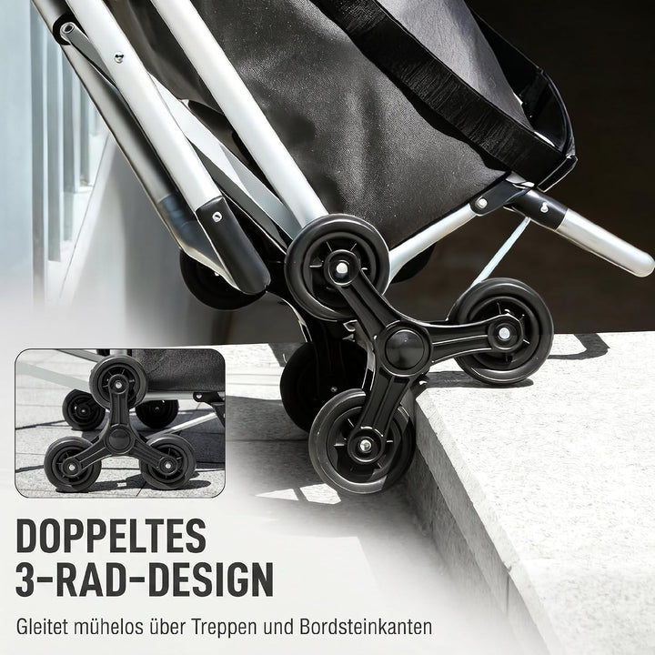 HOMCOM 3-in-1 Einkaufstrolley Klappbar mit Sitz 40L Kapazität Duneklgrau Dunkelgrau, Dunkelgrau