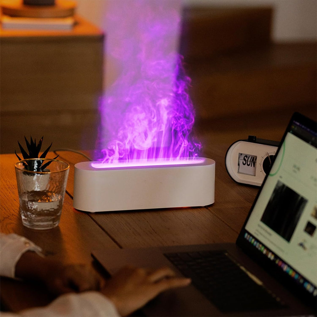 Raumluftbefeuchter, 7-Farben-Flammen-Desktop-Luftbefeuchter Mit 3-Gang-Timing Und Automatischer Absc