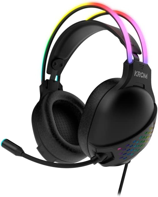 KROM Gaming KLAIM -NXKROMKLAIM Kopfhörer mit Mikrofon, Rainbow RGB LED Stereo-Sound, 50 mm Lautsprec