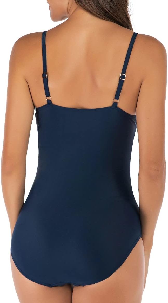 SYKT Damen Badeanzug Bauchweg Einteiler Sport Badeanzüge für Damen Bademode Push up, XL Navy Blau