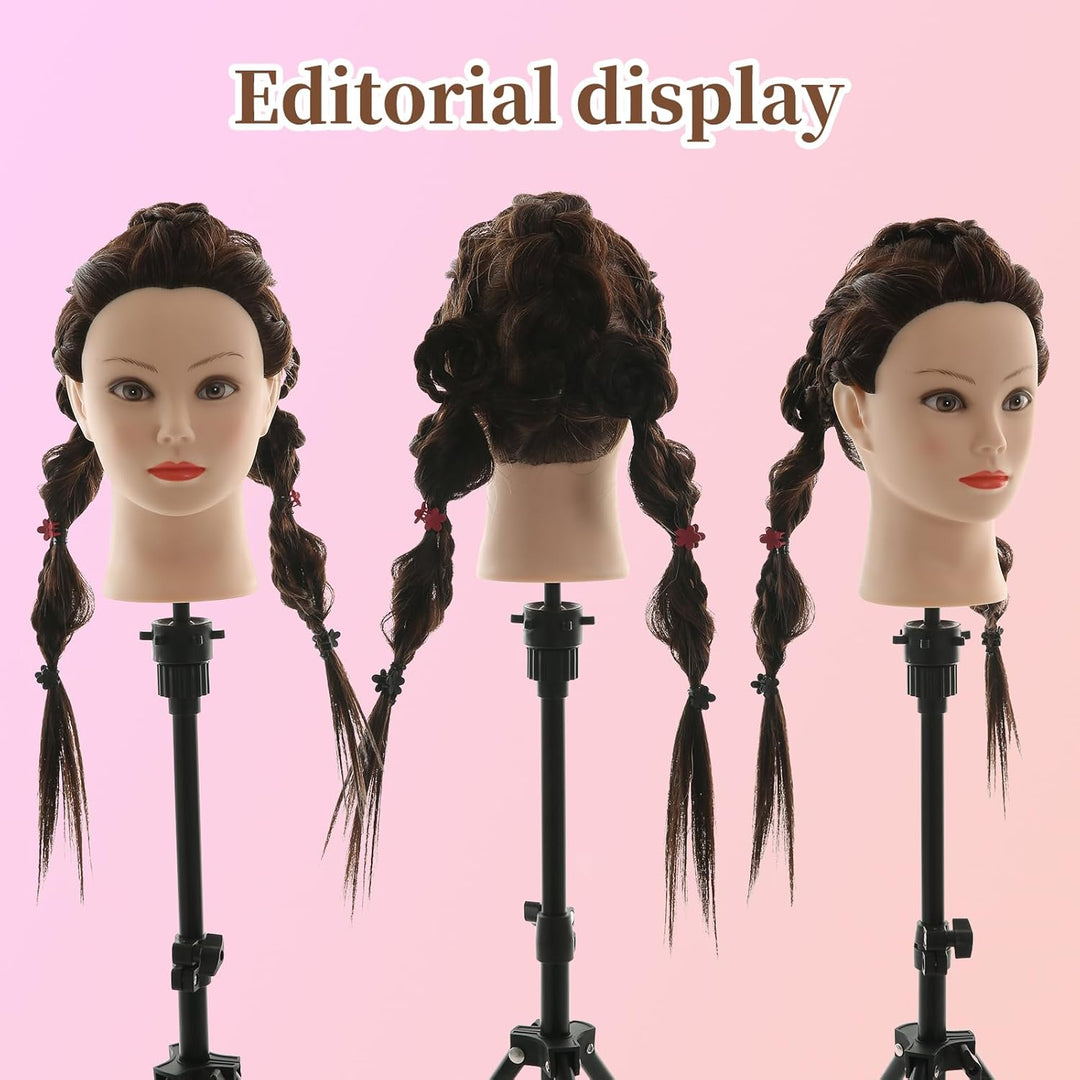 Frisierkopf 60% Echthaar übungskopf Friseur 26” Trainingsköpfe Puppenkopf Friseur Kopf Mit Halter +
