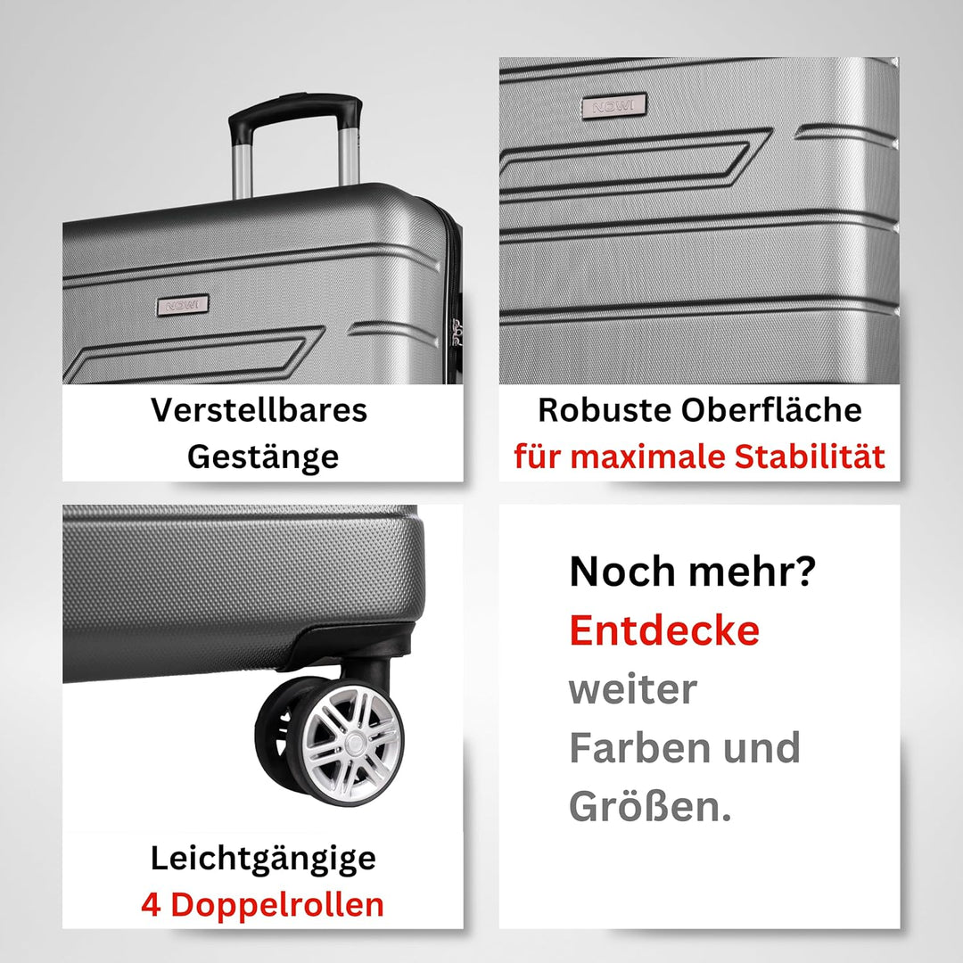 NOWI Bergamo Reisekoffer - Wasserabweisend, 8 Rollen 360° Drehbar, Teleskopgestänge, Voll gefütterte