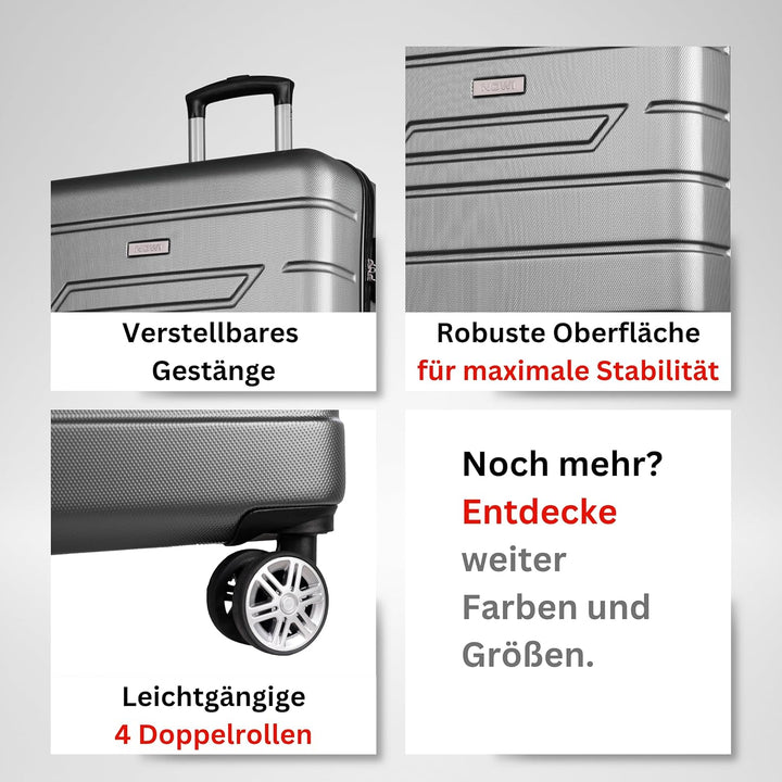 NOWI Bergamo Reisekoffer - Wasserabweisend, 8 Rollen 360° Drehbar, Teleskopgestänge, Voll gefütterte