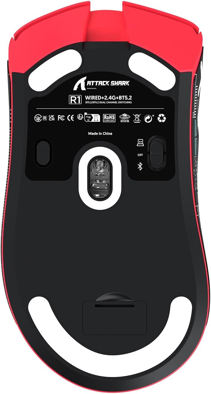 ATTACK SHARK R1 59g Superlight Maus mit Klebeband, PixArt PAW3311 Gaming-Sensor, BT/2,4G kabellose/k