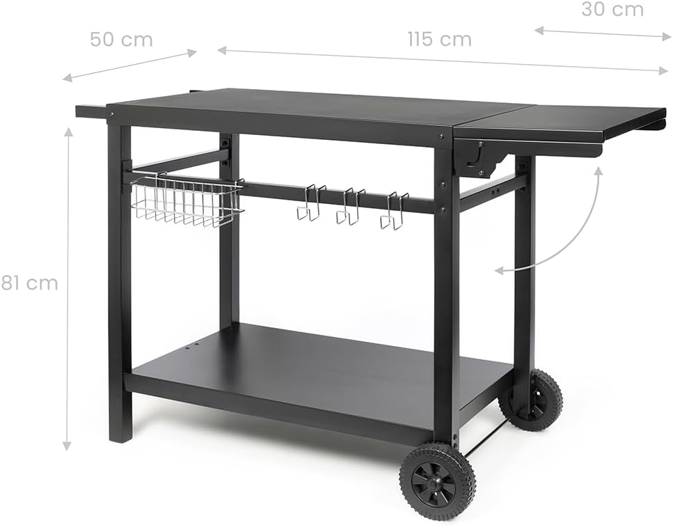 Livoo - Servierwagen für Grillplatte mit klappbarer Ablage GS170N – für 2 bis 4 Brenner, Platte 85 b