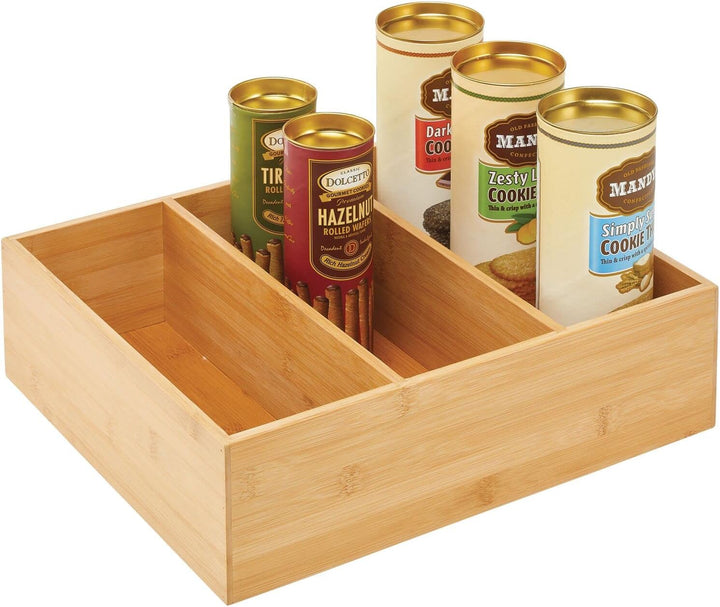mDesign Teebox – elegante Aufbewahrungsbox mit 3 Fächern aus Bambus – praktische Holzkiste für Teebe
