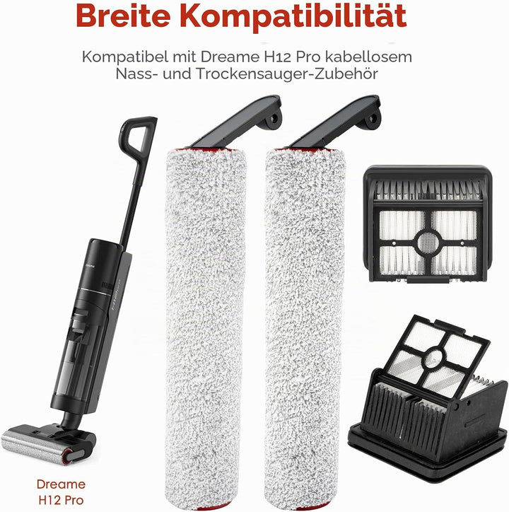 (5 Stück) Ersatzbürstenwalzen und HEPA-Filter Kompatibel für H12 Pro Kabellosen Nass- und Trockensta