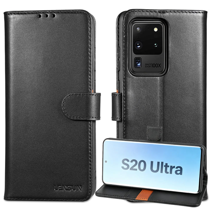 LENSUN Echtleder Hülle für Samsung Galaxy S20 Ultra, Handyhülle [Echtes Leder] [Magnetverschluss] [K