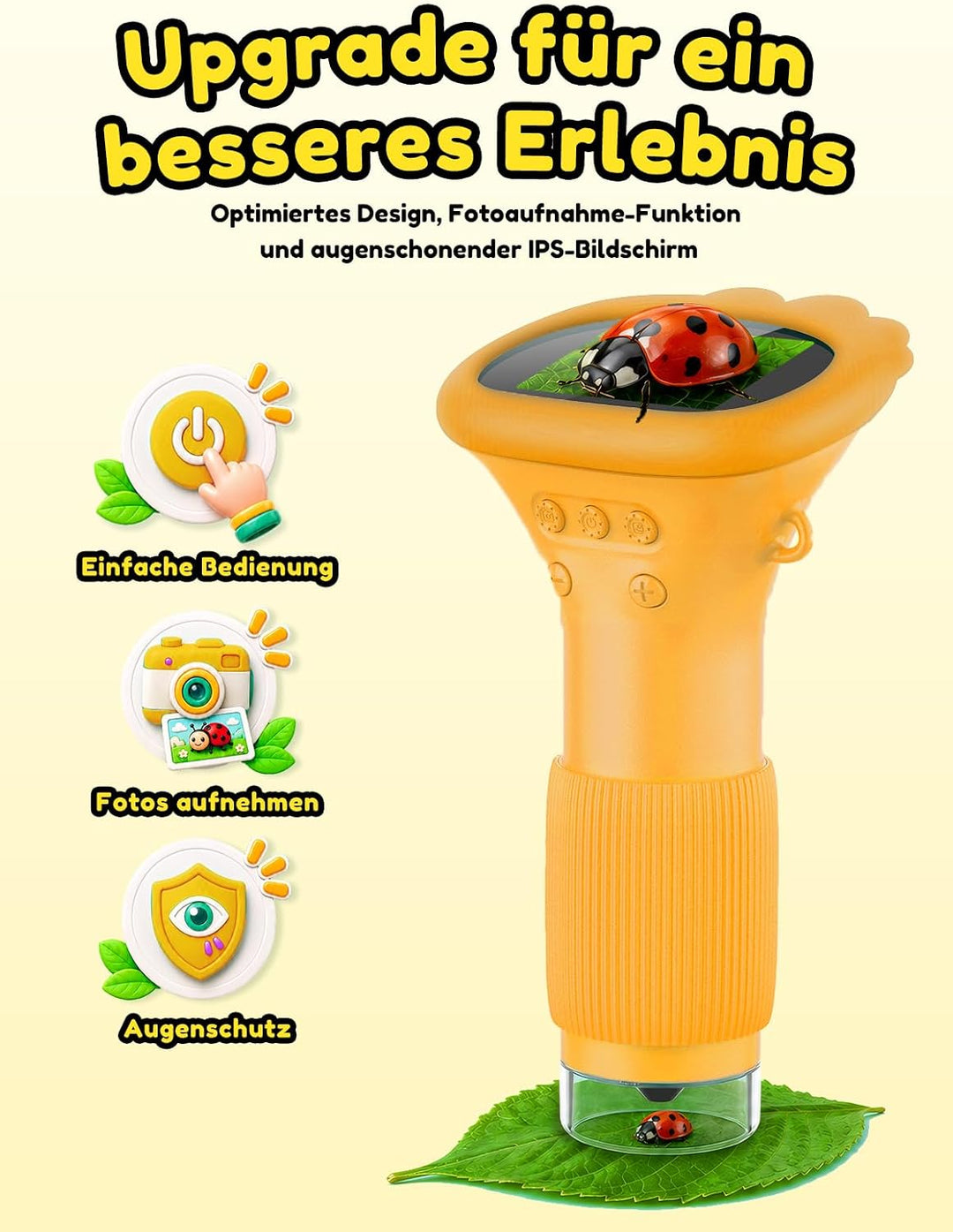 Mikroskop für Kinder, Digitales Taschenmikroskop mit 2,0" IPS-Bildschirm Lupe 200x Vergrösserung, 8