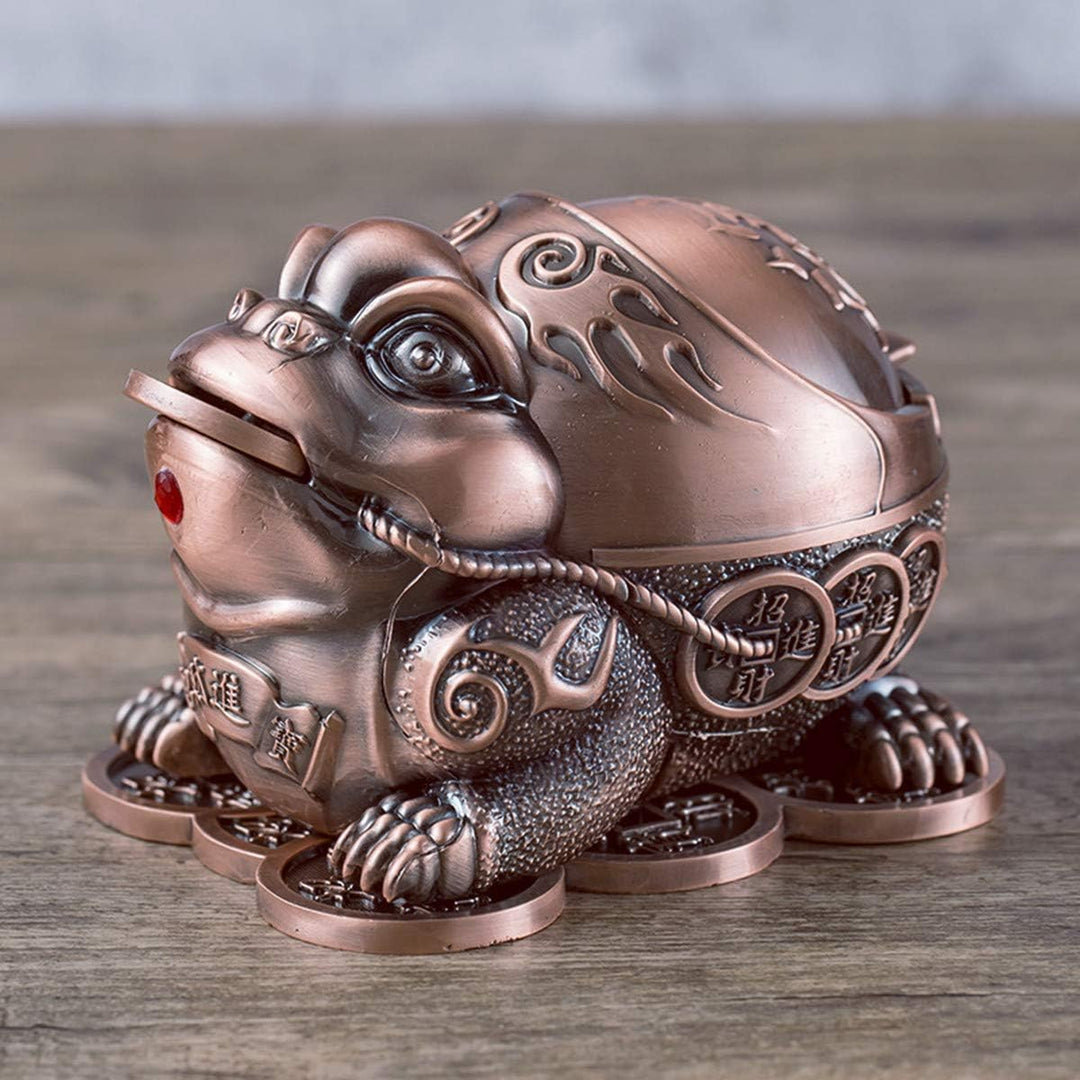 Winddichter Aschenbecher im Frosch-Design für Zigaretten mit Deckel, Metall, tragbar, dekorativer Zi