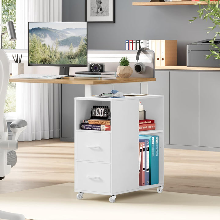 HOCSOK Rollcontainer, Aktenschrank mit Schublade und Fächern, Büroschrank Lagerschrank, Beistelltisc