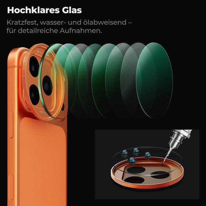 K&amp;F CONCEPT Snap-On ND2-32 Filter kompatibel mit iPhone 17 Pro/Pro Max | Orange, 11,2g extrem Leicht