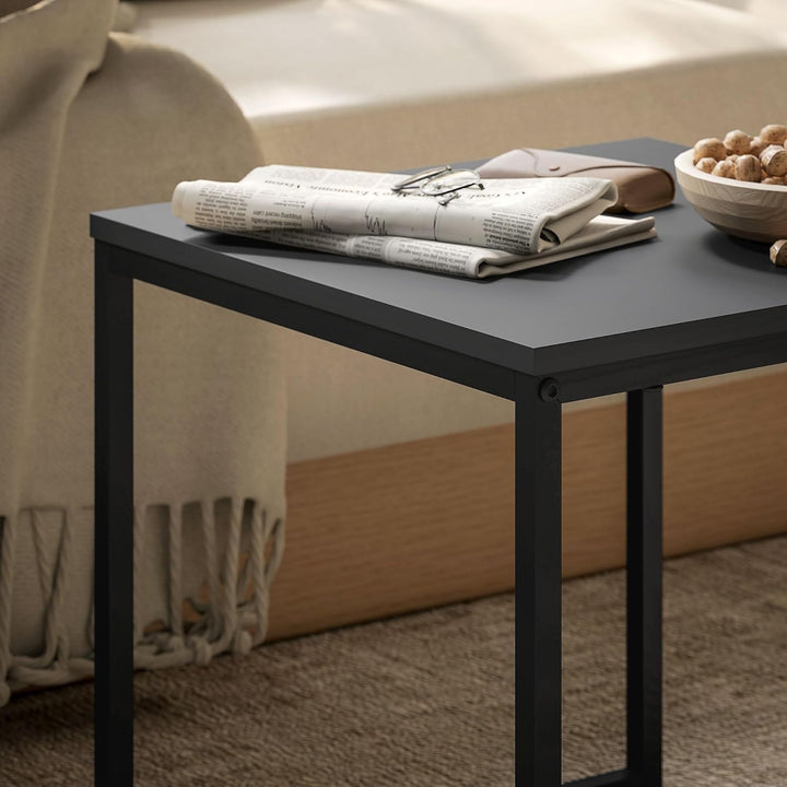 HOMCOM Couchtisch 2er Set Satztisch Quadratischer Beistelltisch mit Abnehmbarem Tablett, Stahlgestel