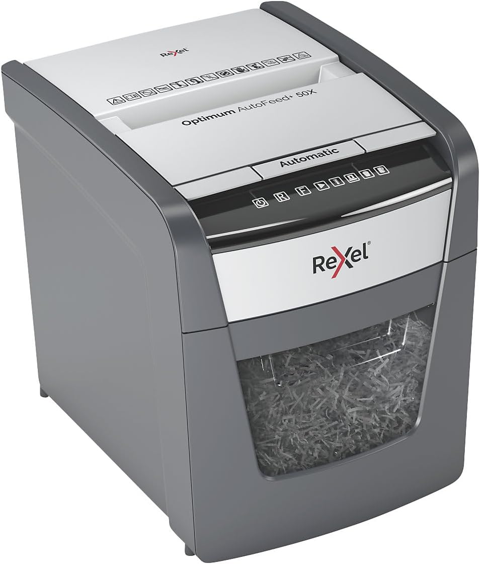 Rexel Optimum AutoFeed+ 50X Automatischer Aktenvernichter CH, 50 Blatt, Sicherheitsstufe P4, Partike