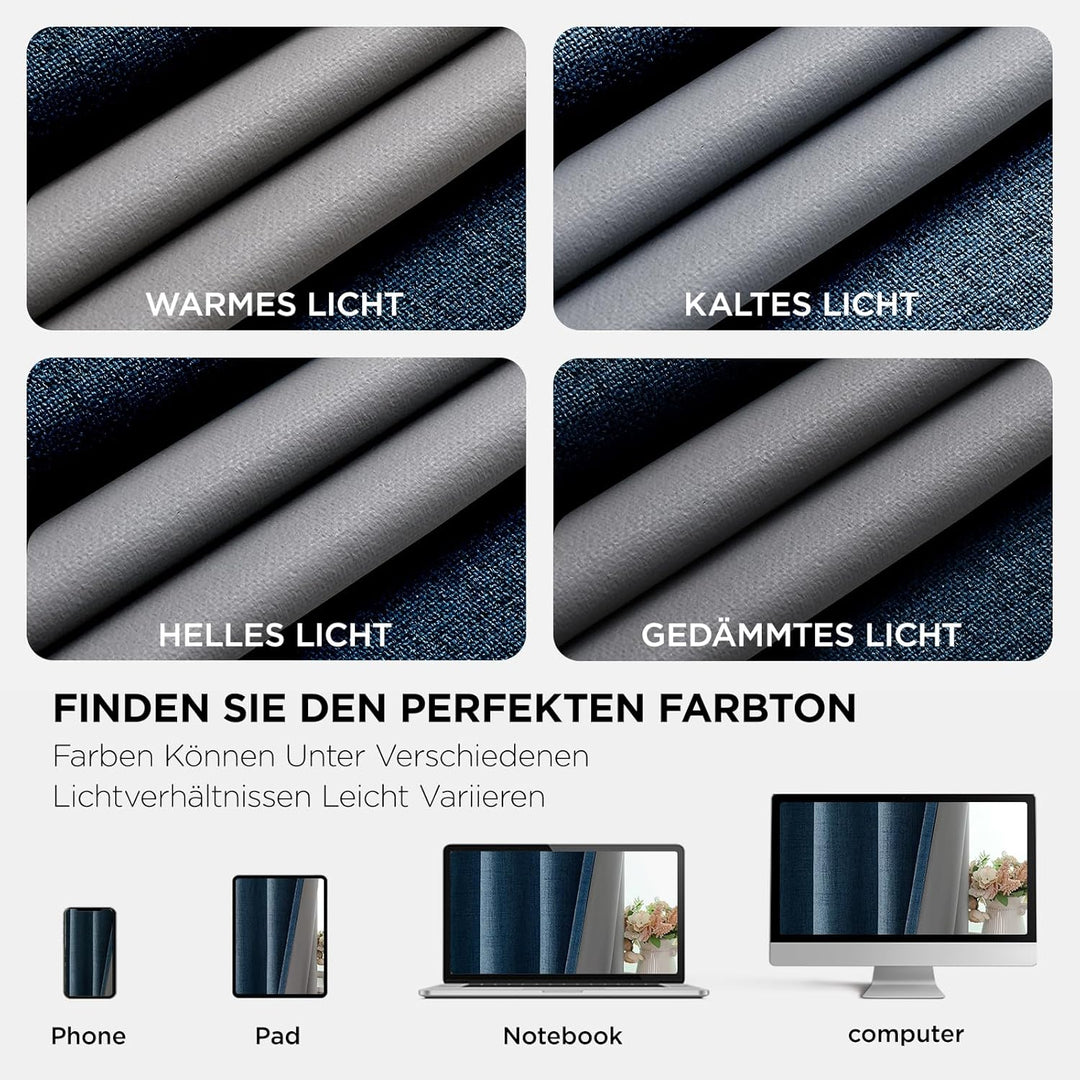 Joydeco 100% Blickdichte Vorhänge mit Ösen Gardinen Leinenoptik 2 Stück, Verdunkelungsvorhang Leinen