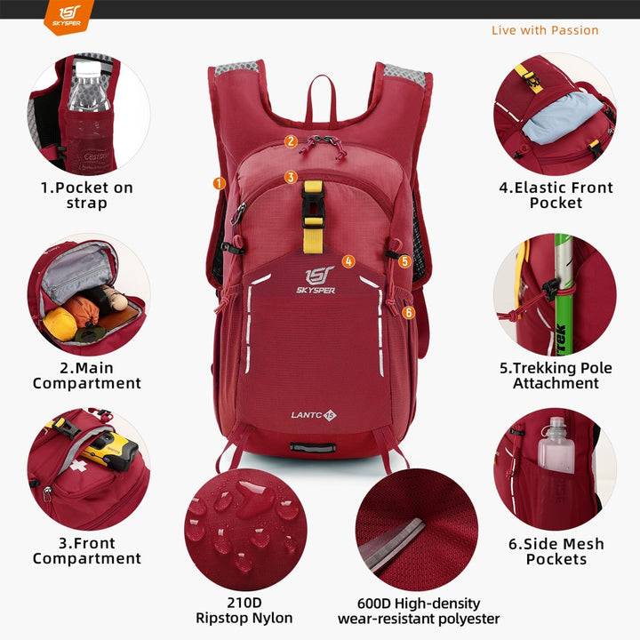 SKYSPER Wanderrucksack 15L Rucksack Herren Klein Tagesrucksack Leichter Trekkingrucksack für Wandern