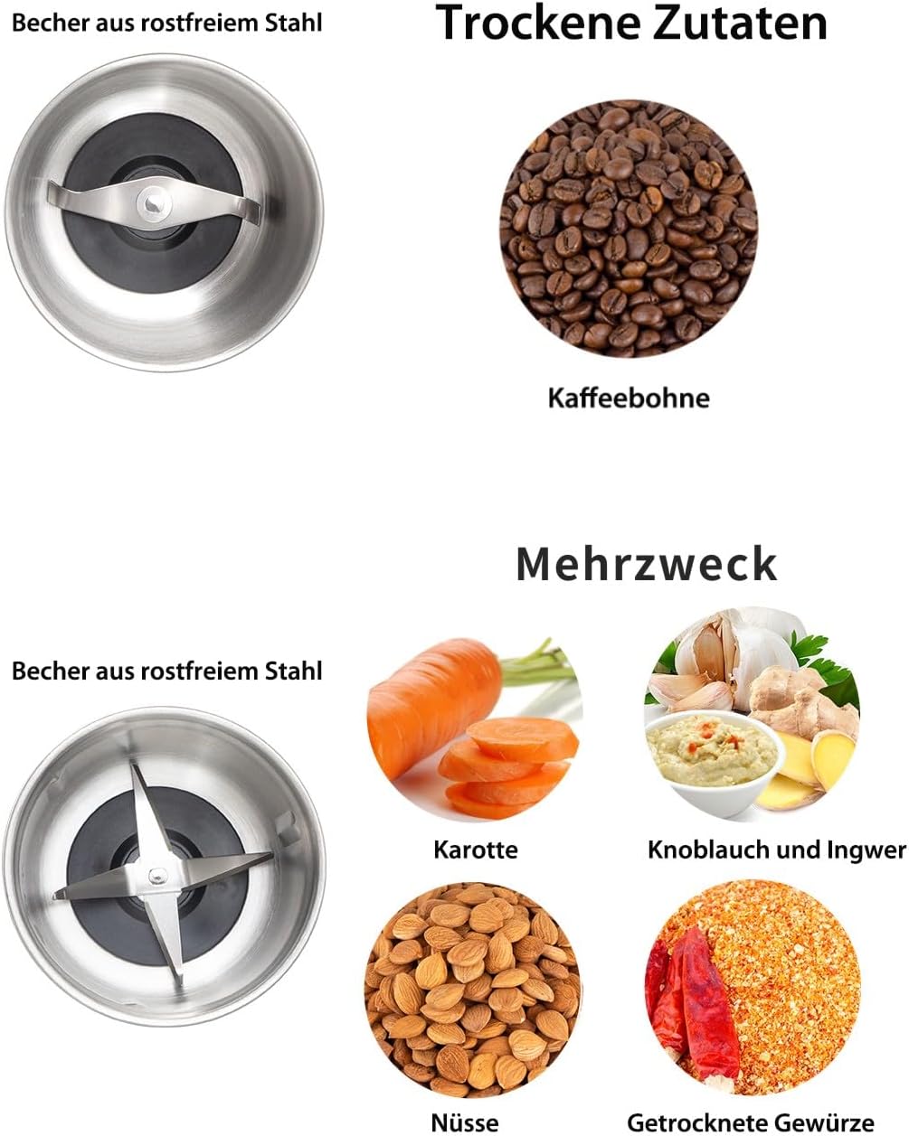 DR MILLS DM-7412M Elektrische Gewürz- und Kaffeemühle, Mühle und Hackmesser, abnehmbarer Becher, abw