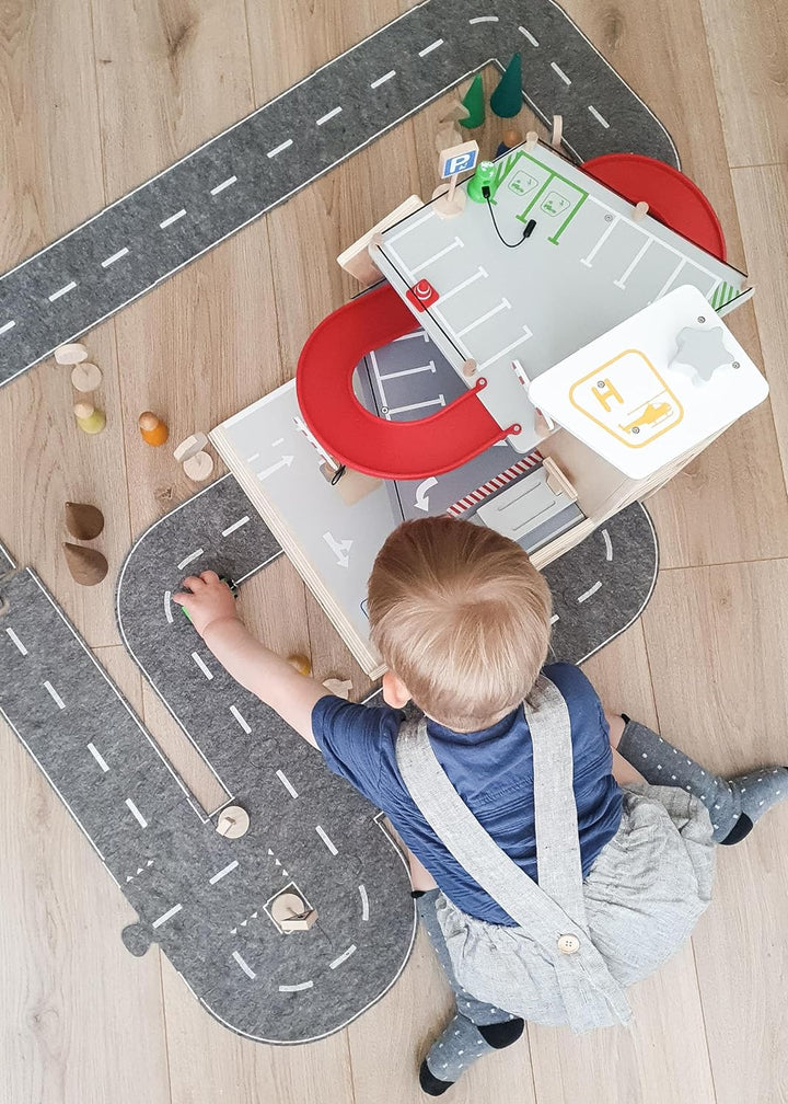 small foot Parkhaus Premium, über 3 Ebenen mit Rampe, Parkhaus für Kinder aus Holz, Rollenspielzeug,