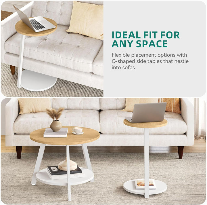 YITAHOME 2er Set Couchtisch Set Rund, Wohnzimmertisch mit Stauraum, Beistelltisch 2er Set Stapelbar