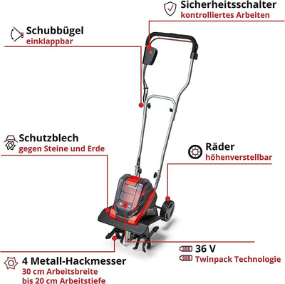 Einhell Akku-Bodenhacke GE-CR 30 Li-Solo Power X-Change (Lithium-Ionen 36V, 2-Punkt-Sicherheitsschal