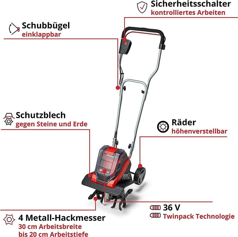 Einhell Akku-Bodenhacke GE-CR 30 Li-Solo Power X-Change (Lithium-Ionen 36V, 2-Punkt-Sicherheitsschal