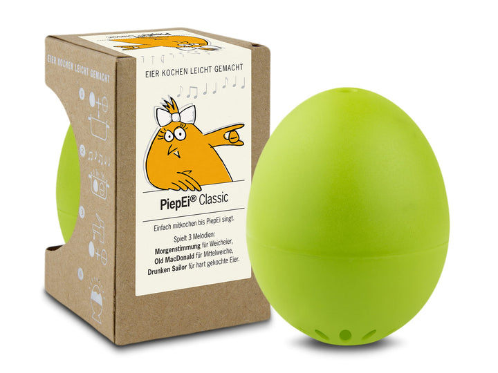 PiepEi Classic Hellgrün - Singende Eieruhr zum Mitkochen - Eierkocher für 3 Härtegrade - Piep Ei mit