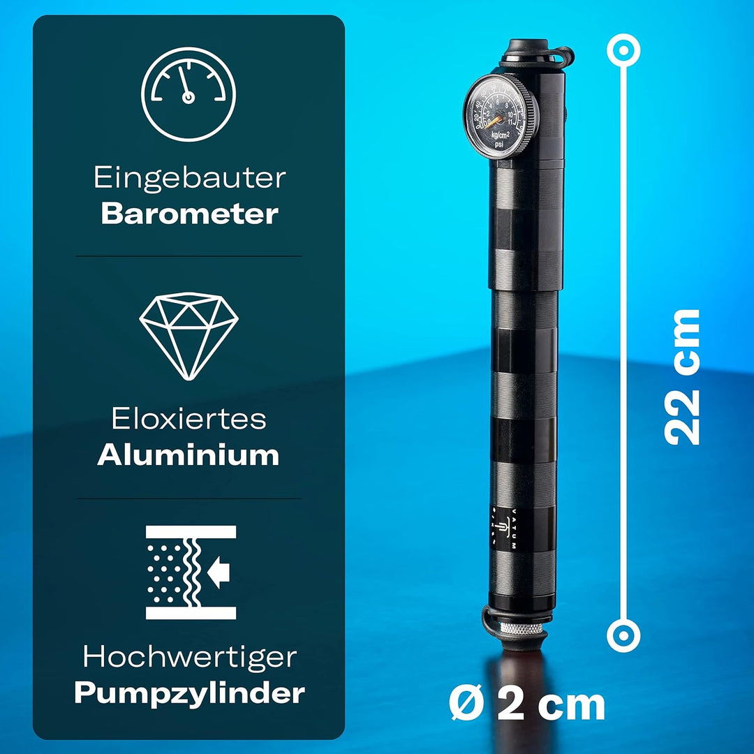 Mini Fahrradpumpe für alle Ventile mit Druckanzeige - Luftpumpe Fahrrad alle Ventile - Geeignet für