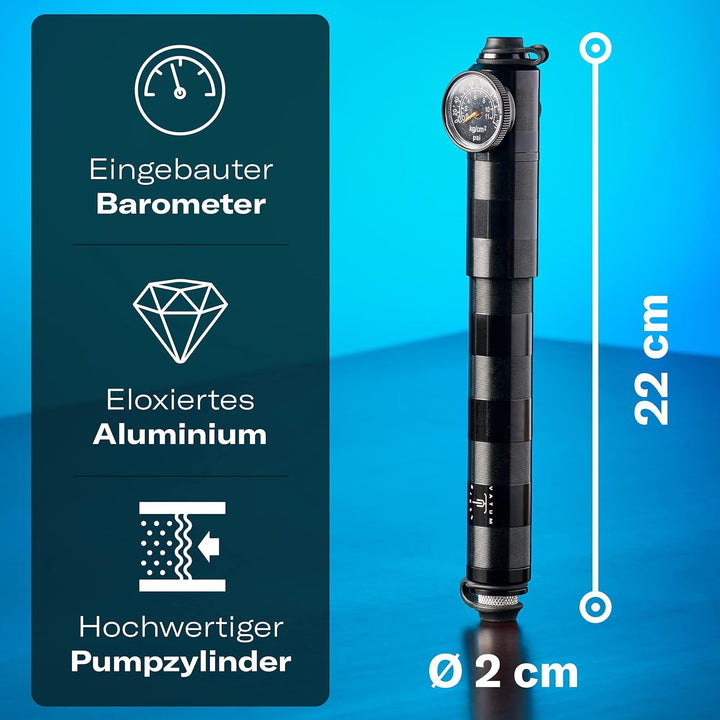Mini Fahrradpumpe für alle Ventile mit Druckanzeige - Luftpumpe Fahrrad alle Ventile - Geeignet für