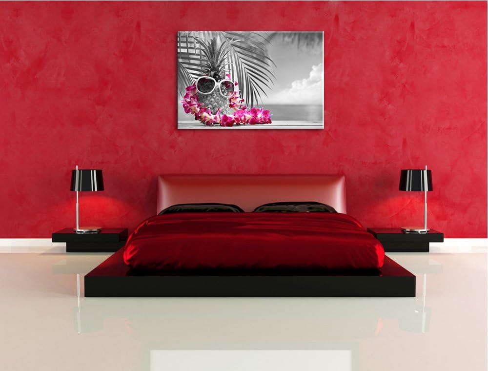 Ananas mit Sonnenbrille schwarz/weiss Format: 100x70 auf Leinwand, XXL riesige Bilder fertig gerahmt