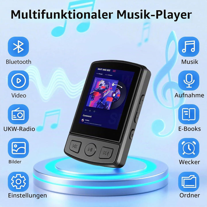 MP3 Players Bluetooth 5.2-1,8 Zoll TFT Farbbildschirm mit Clip Sport 32GB MP3 - Player FM Radio, Lau