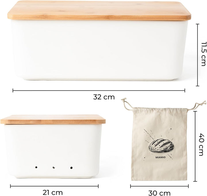MIAMIO – Brotkasten mit Bambusdeckel/Brotkasten Keramik, Brotbox mit Holzdeckel verwendbar als Schne