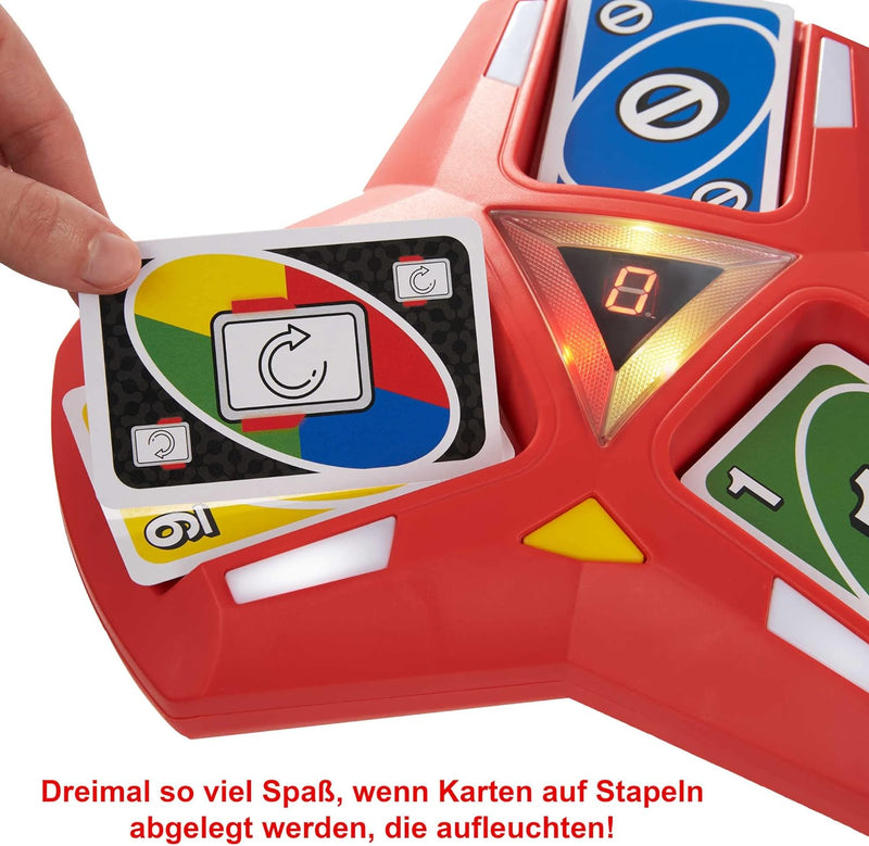 Mattel Games UNO Triple Play, Uno Kartenspiel für die Familie, mit Licht und Soundeffekten, Perfekt