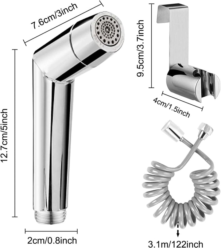 Bidet Handbrause Set, einstellbarer Sprühkopf ABS Chrom Baby Stoffwindelsprüh Kit mit Federschlauch,