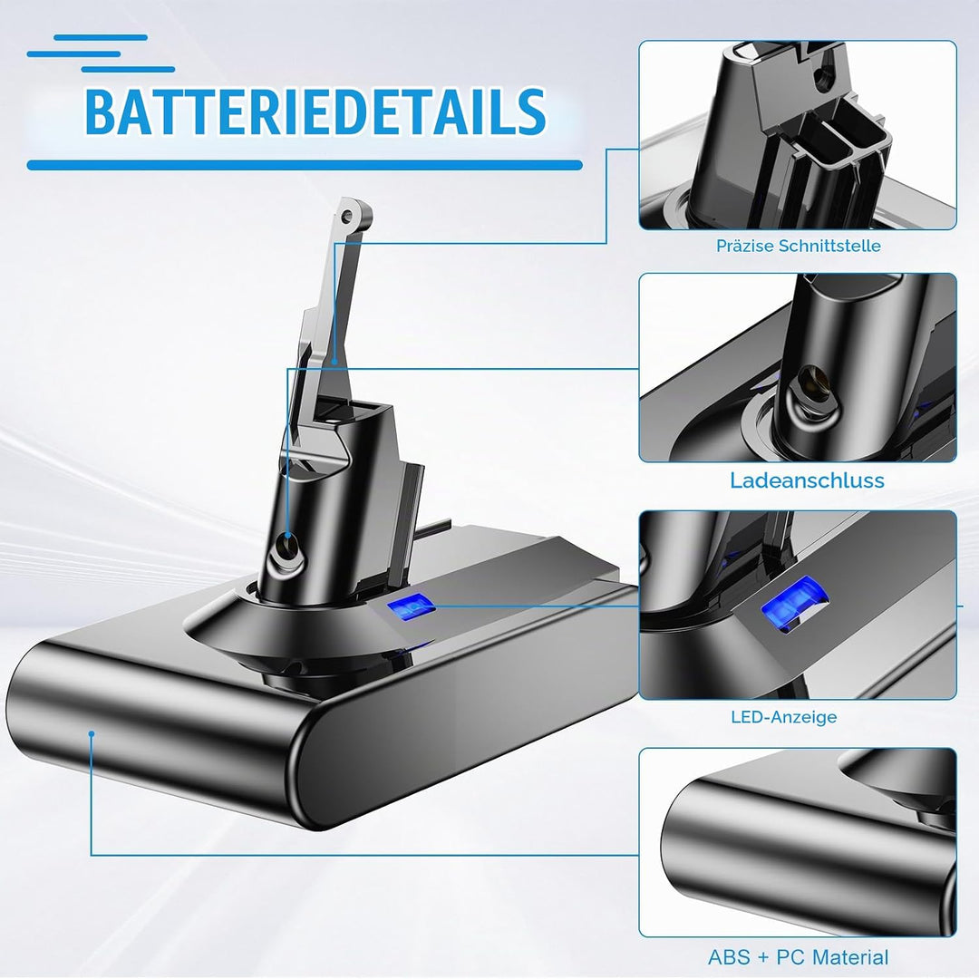 6000mAh Ersatzakku für Dyson V8 Akku, Gripkankg Akku für Dyson V8 Absolute Animal Extra Slim Fluffy