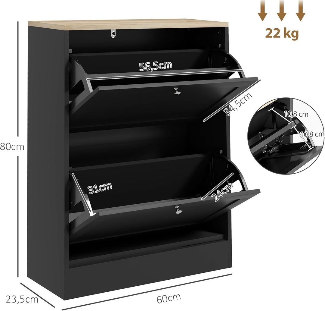 HOMCOM 12 Paar Schuhschrank Modern Schmaler Schuhschrank mit 2 klappbaren Schubladen und verstellbar