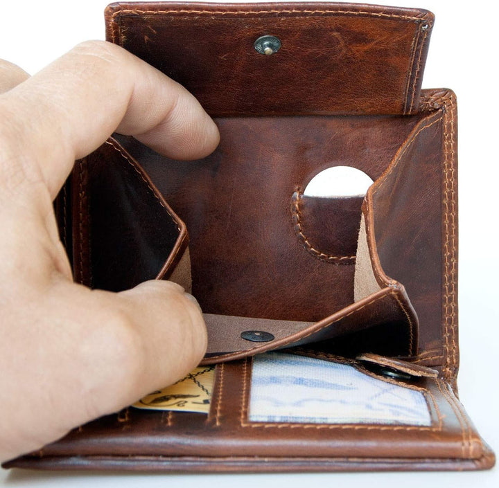 Braun glasierte Echtleder-Brieftasche für Herren mit RFID (Datenschutz) - Flügelprägung