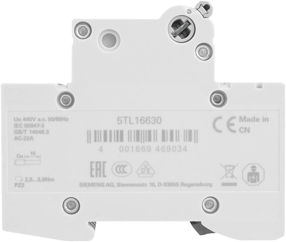 Siemens 5TL16630 Ein- und Ausschalter 63A 3P+N in 4TE 400V, Griff grau