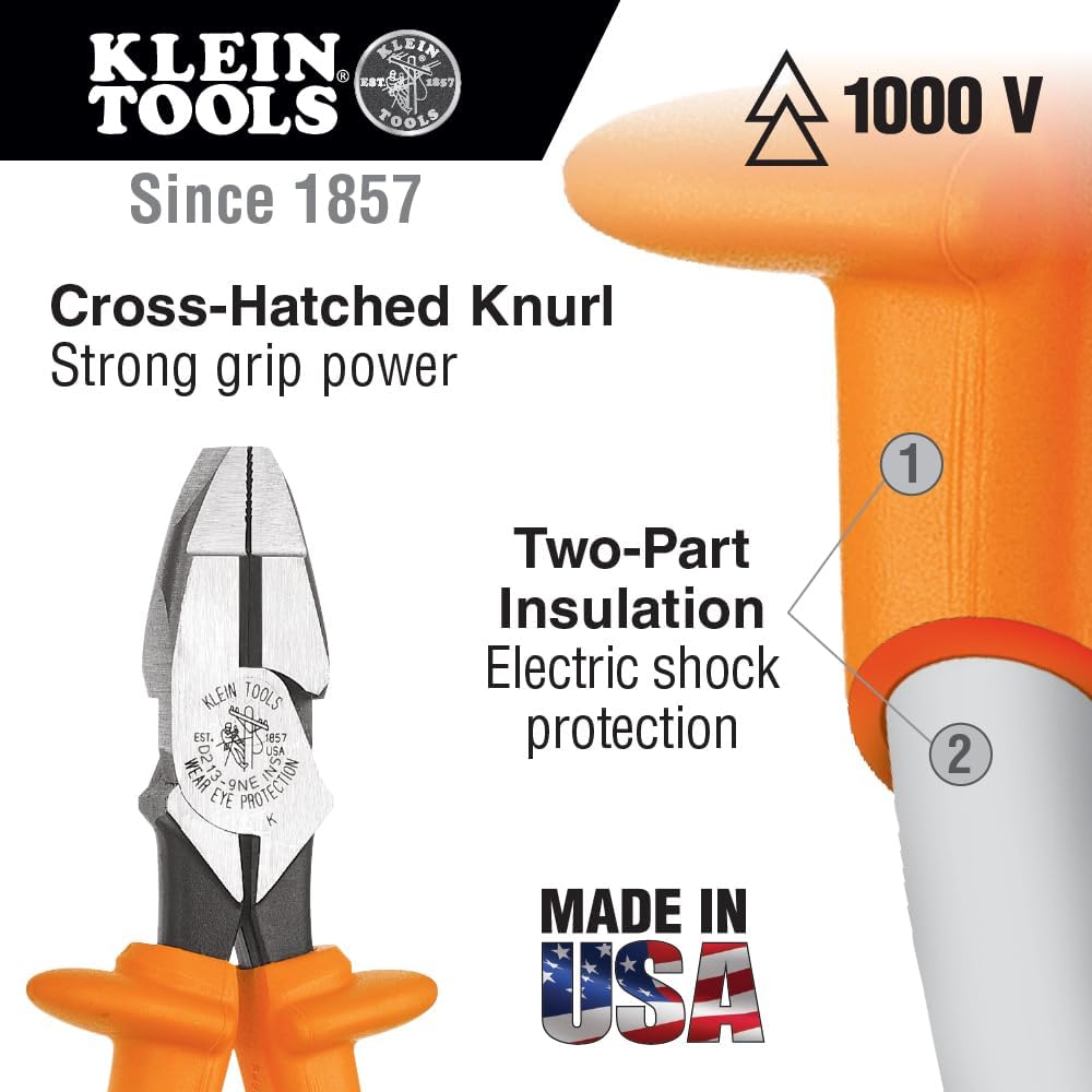 Klein Tools D213-9NE-INS Isolierte Seitenschneidzange New England mit gerändelten Backen und Griffve